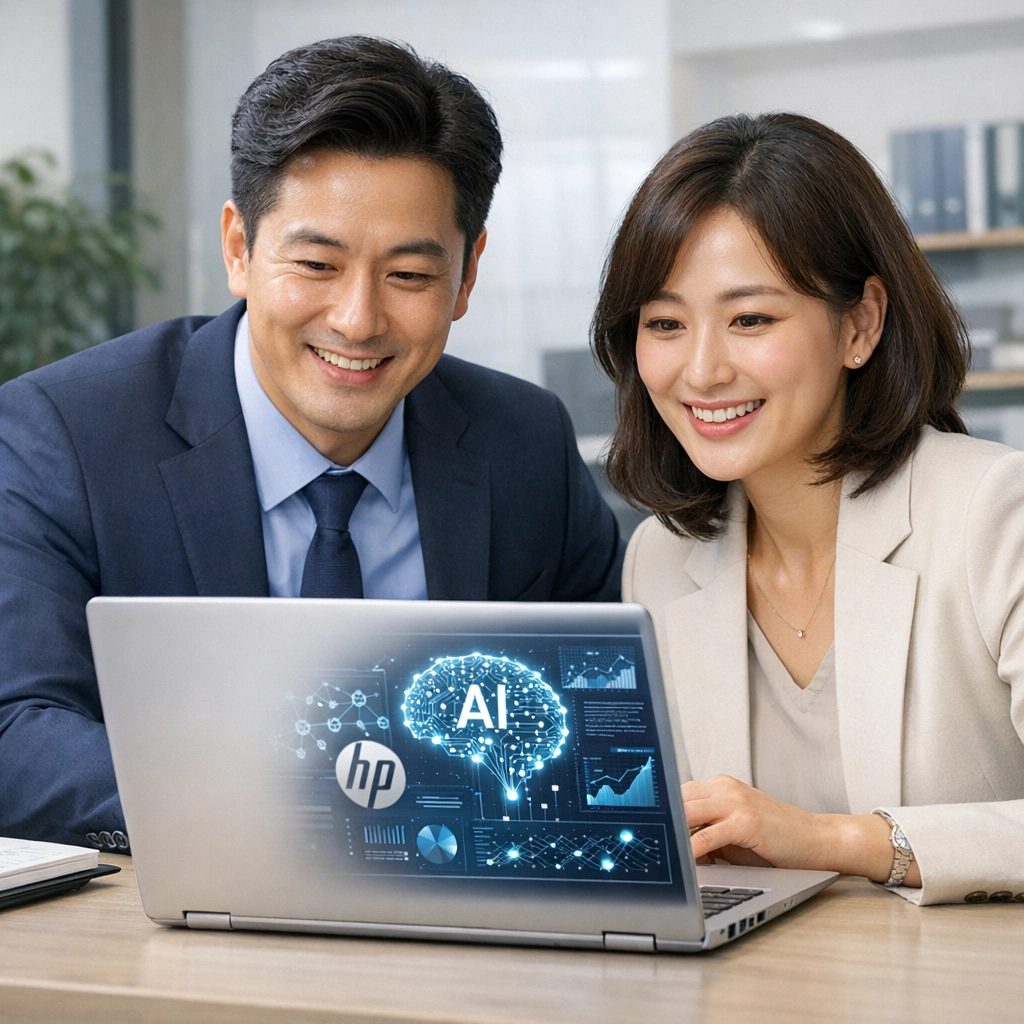 HP 2026 비전 15 AI 노트북 직장인 사용 모습