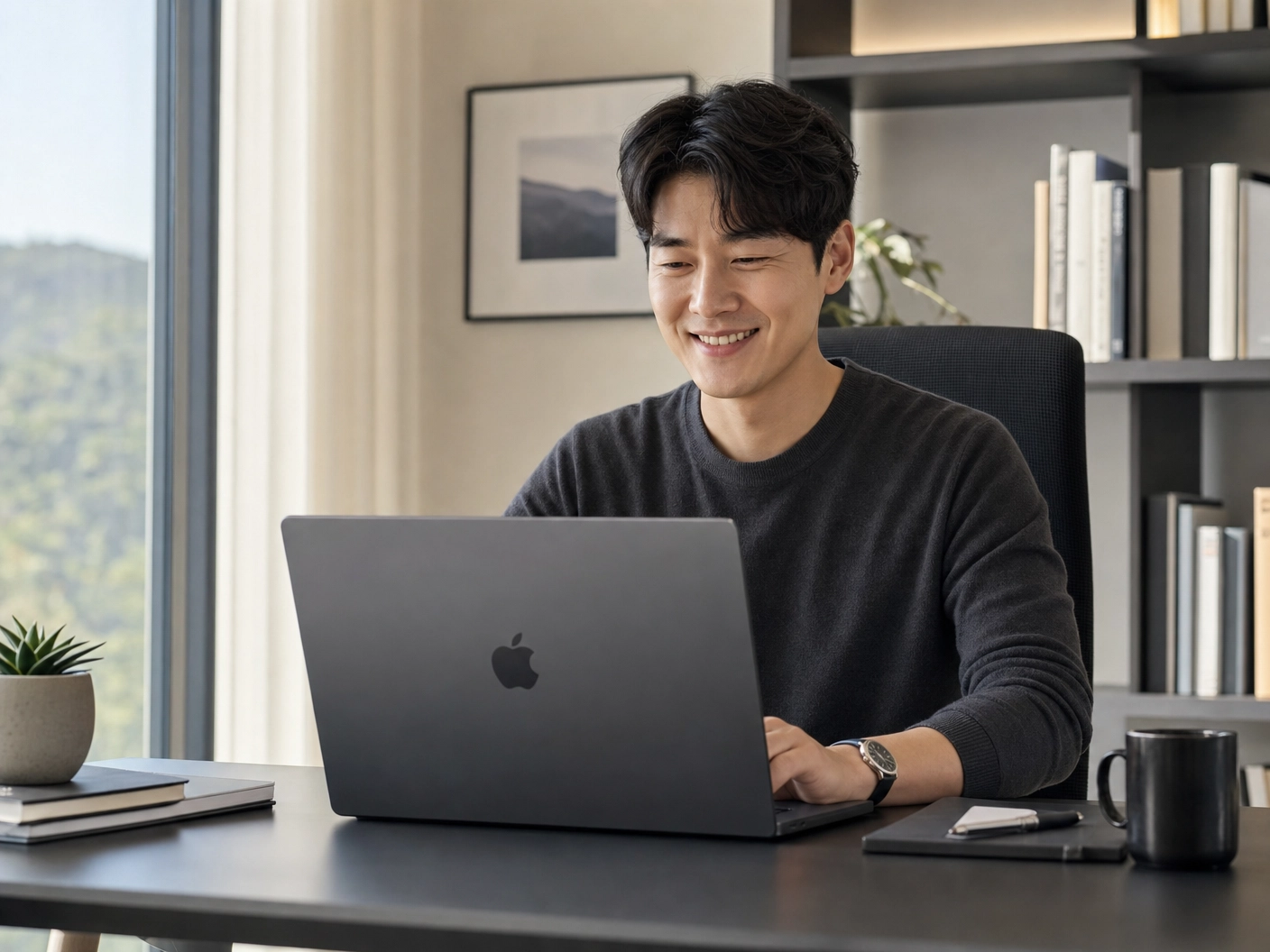 Apple 맥북 프로 16 M5칩 스페이스 블랙 사용하는 한국인 남성